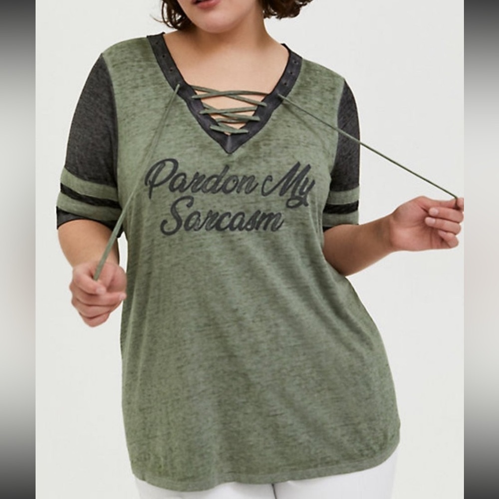 Torrid Sarcasm Olive Burnout Football Tee